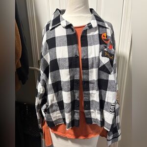 Trick R Treat Plaid Cropped Button-Up Shirt